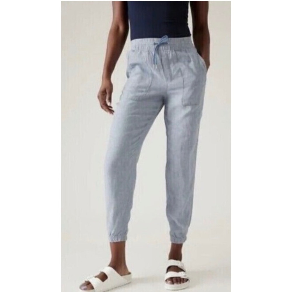 Athleta Retreat Blue Chambray‎ Linen Jogger Pants Zip Pockets 531704 4P Petite